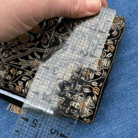 Vintage Hand-Embroidered Velvet Evening Clutch Made in India | Black & Gold - Picture 12 of 16